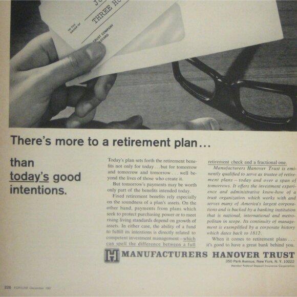 Manufacturers Hanover Trust Retirement Plan Print Ad Vintage 1967 Letter - Picture 2 of 2